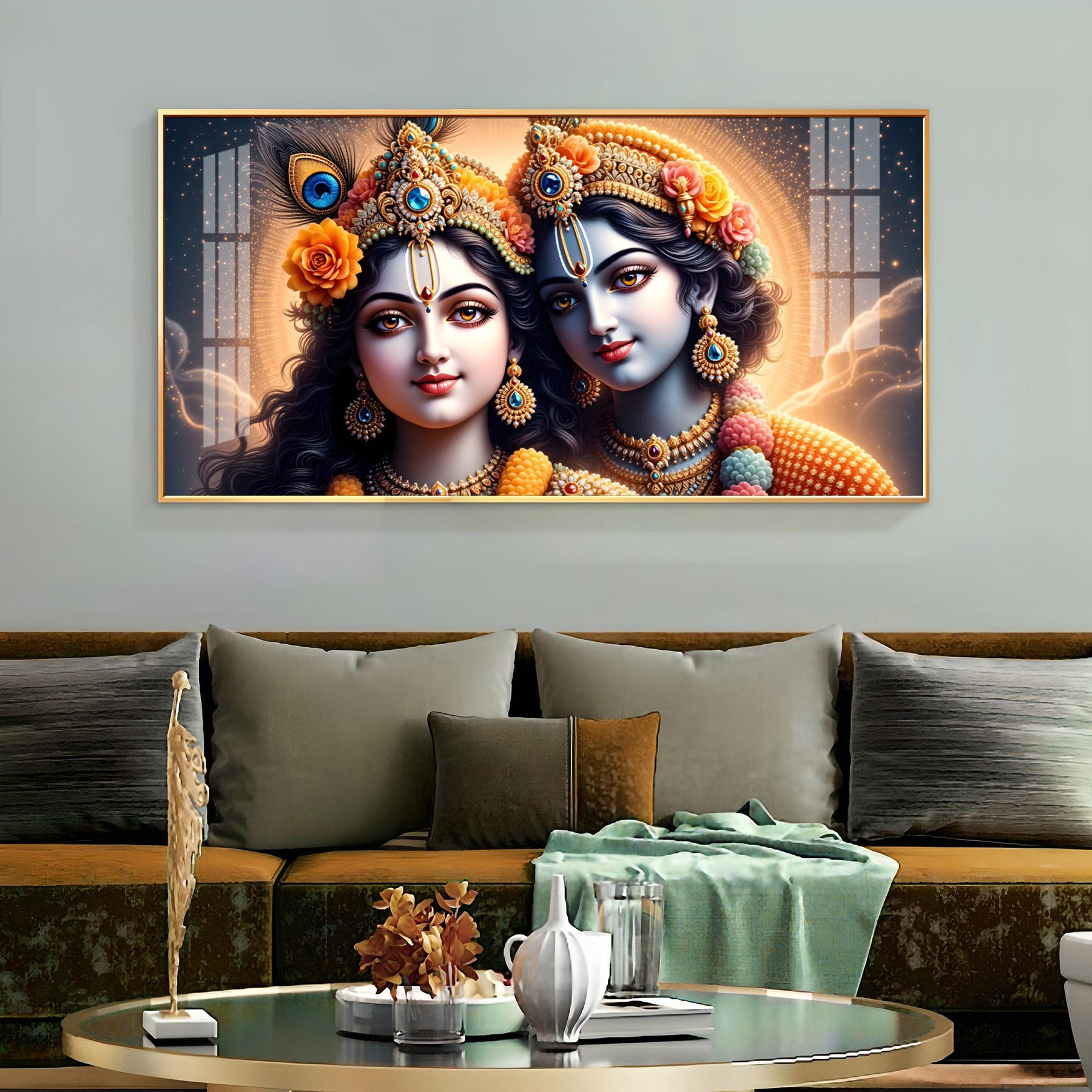 Krishna Radha Colorful Diadem Premium Acrylic Horizontal Wall Art