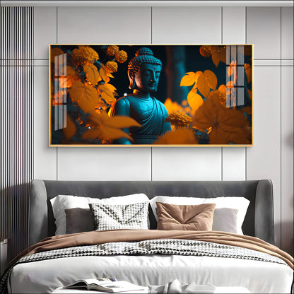 Buddha With Golden Autumn Fall Premium Acrylic Horizontal Wall Art