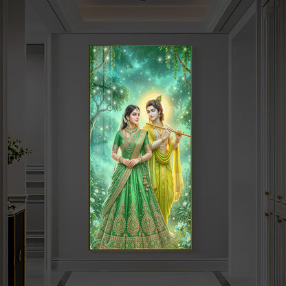 Shri Radhe Krishna Modern Luxury Backlight Vertical Wall Art