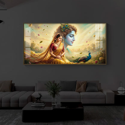 Lord Radha Krishna Modern Luxury Backlight Horizontal Wall Art