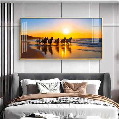 Running horses In Seaside Stallion Premium Acrylic Horizontal Wall Art