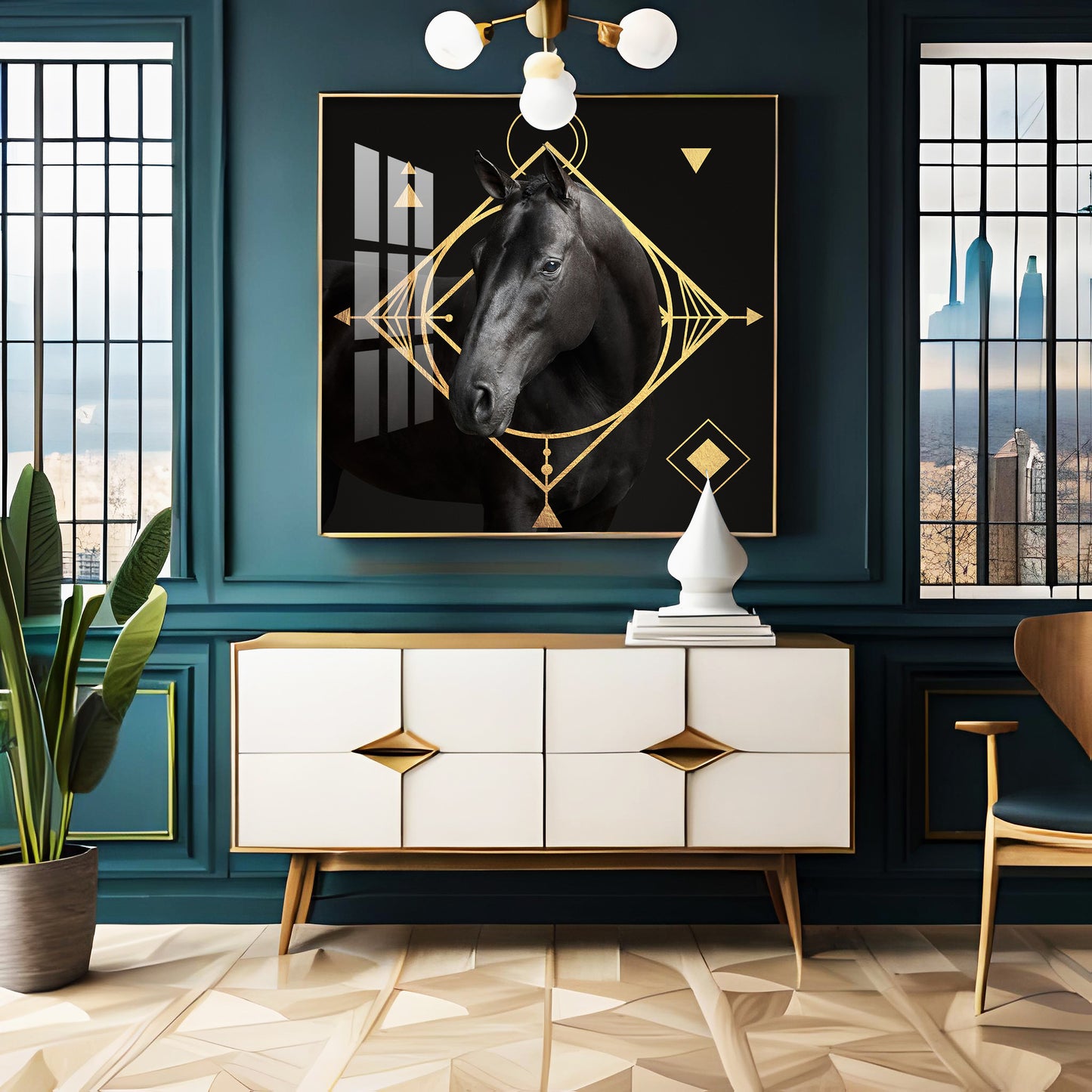 Gold Foil Horse Premium Acrylic Square Wall Art