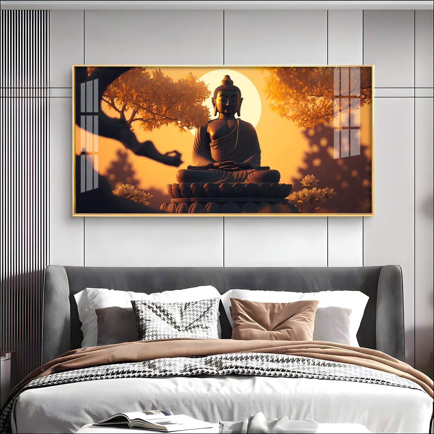 Sunset Fall Meditating Buddha Premium Acrylic Horizontal Wall Art