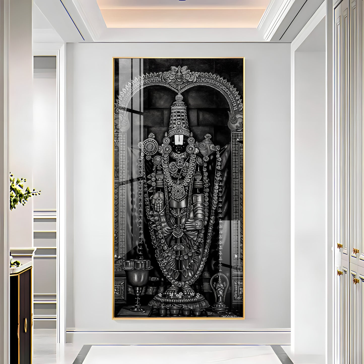 Tirupati Balaji In Charcoal & Graphite Finish Premium Acrylic Vertical Wall Art