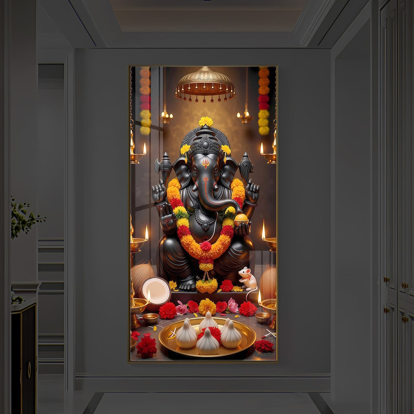 Shri Ganesh Ji Modern Luxury Backlight Vertical Wall Art