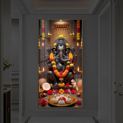 Shri Ganesh Ji Modern Luxury Backlight Vertical Wall Art