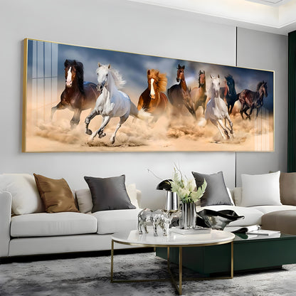 Lucky Running Horses In Desert Premium Acrylic Horizontal Wall Art