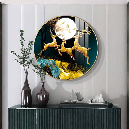 The Deer’s Ascent Premium Acrylic Round Wall Art