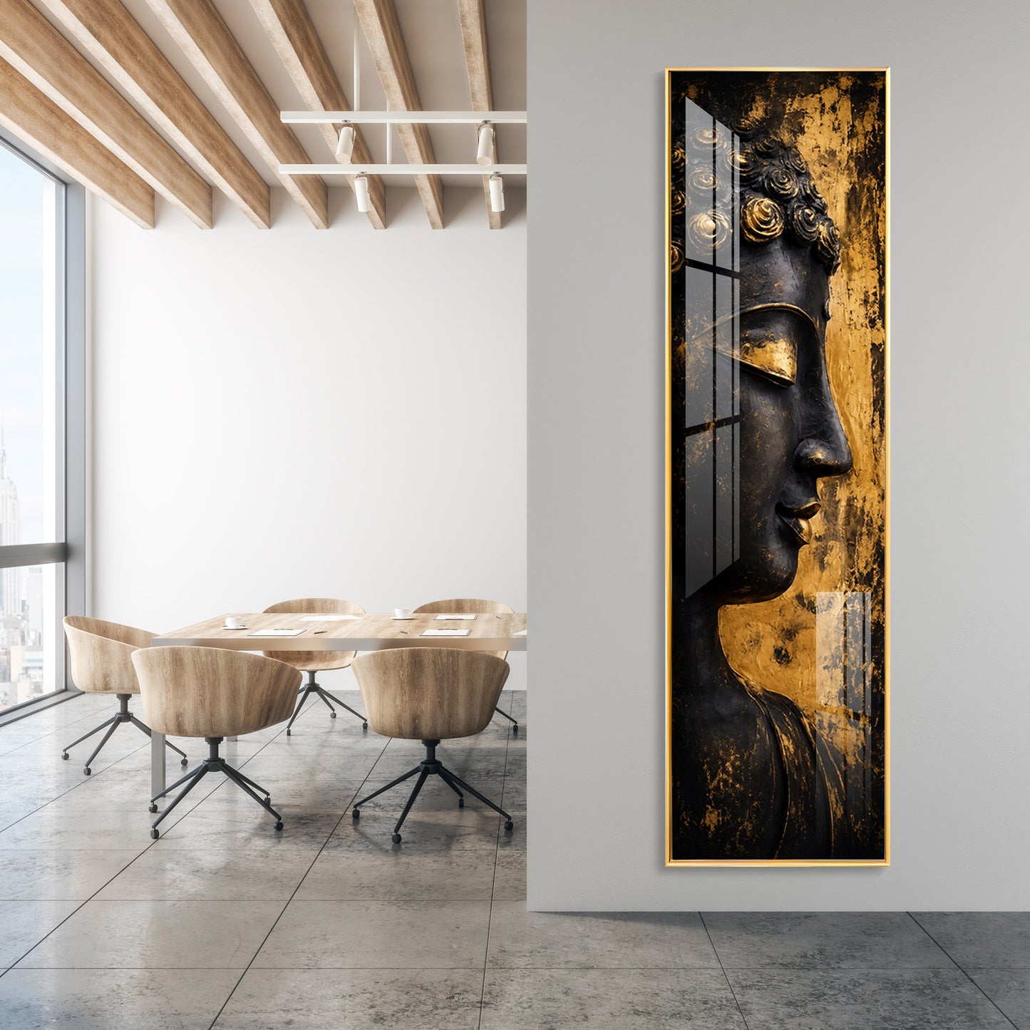 Golden Meditating Buddha Premium Acrylic Vertical Wall Art