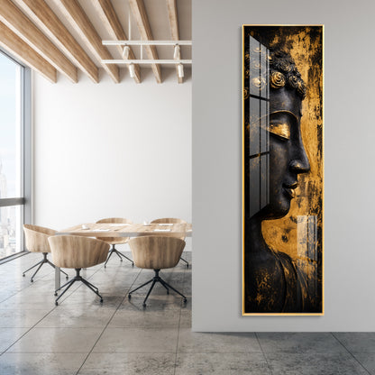 Golden Meditating Buddha Premium Acrylic Vertical Wall Art