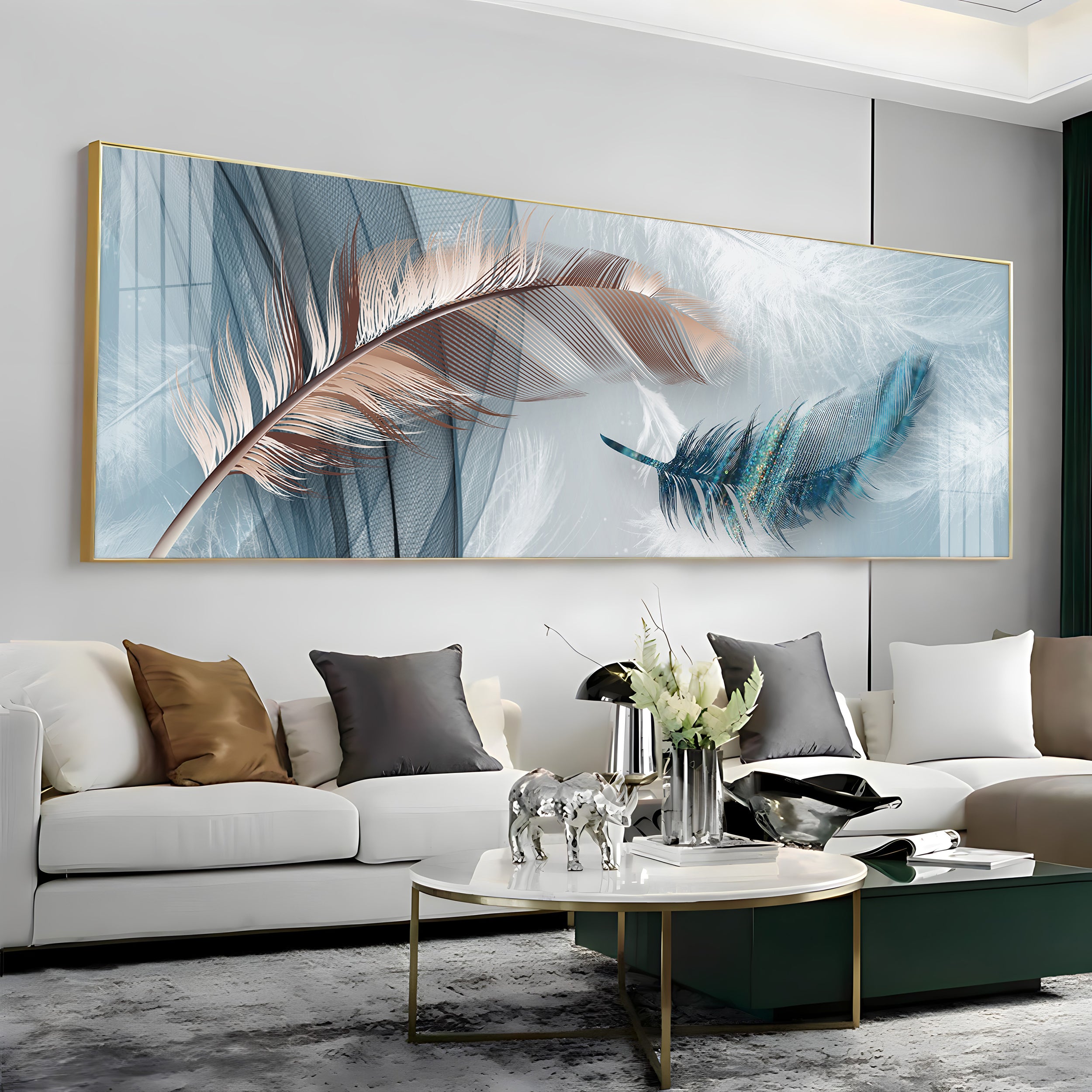 Mesmerising Feathers Luxury Crystal Horizontal Wall Art