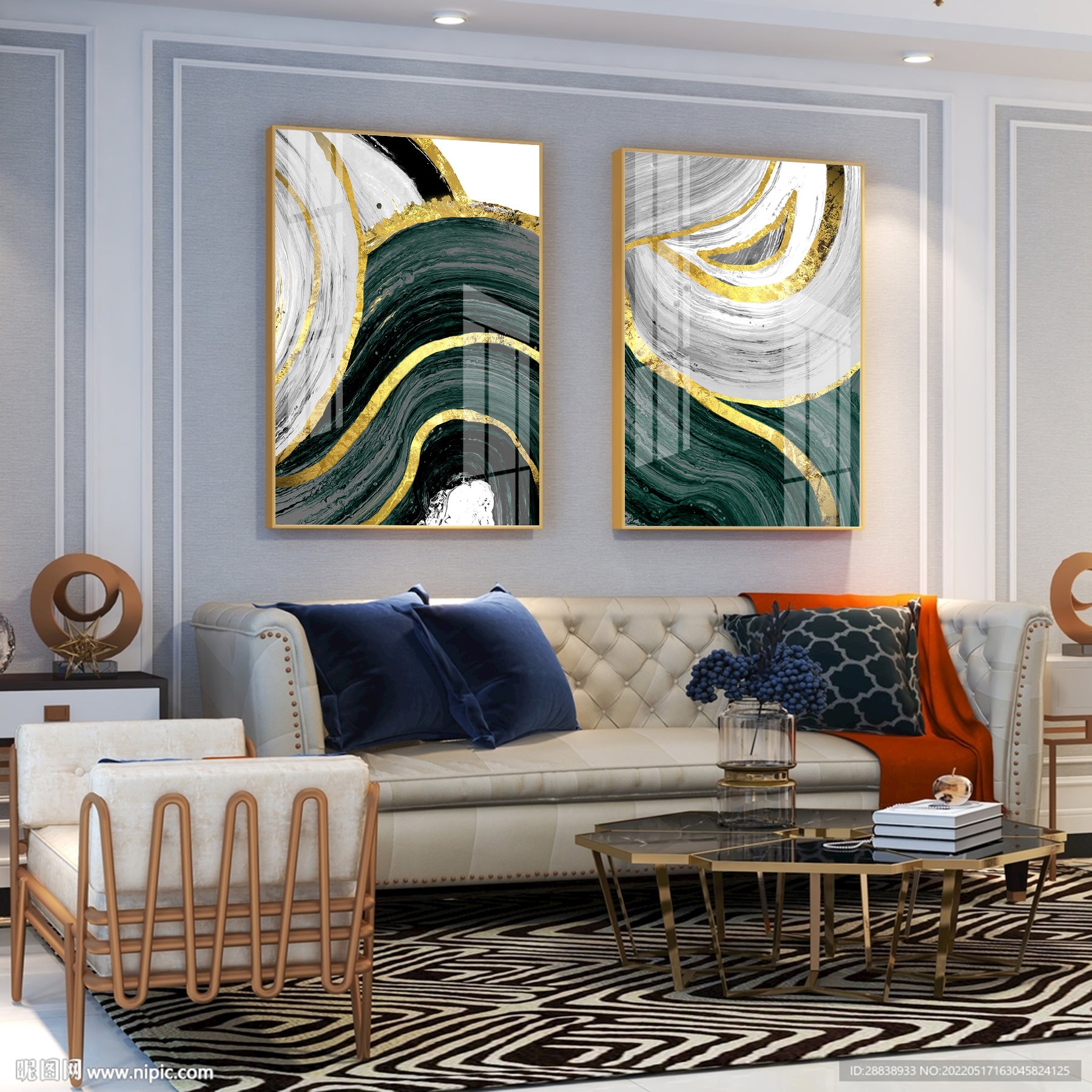 Opulent Wave Premium Acrylic Vertical Wall Art (Set Of 2)