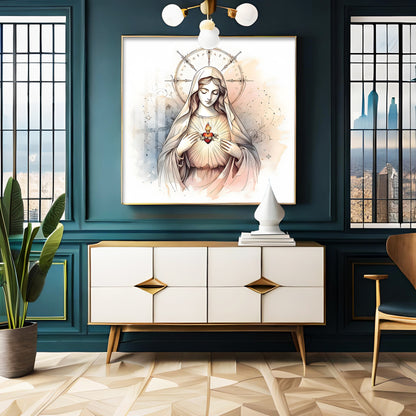 Sacred Heart of Mary Premium Acrylic Square Wall Art