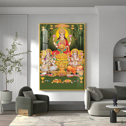 Divine Laxmi Ji With Flower Premium Acrylic Vertical Wall Art