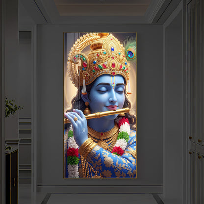 Lord Krishna Modern Luxury Backlight Vertical Wall Art