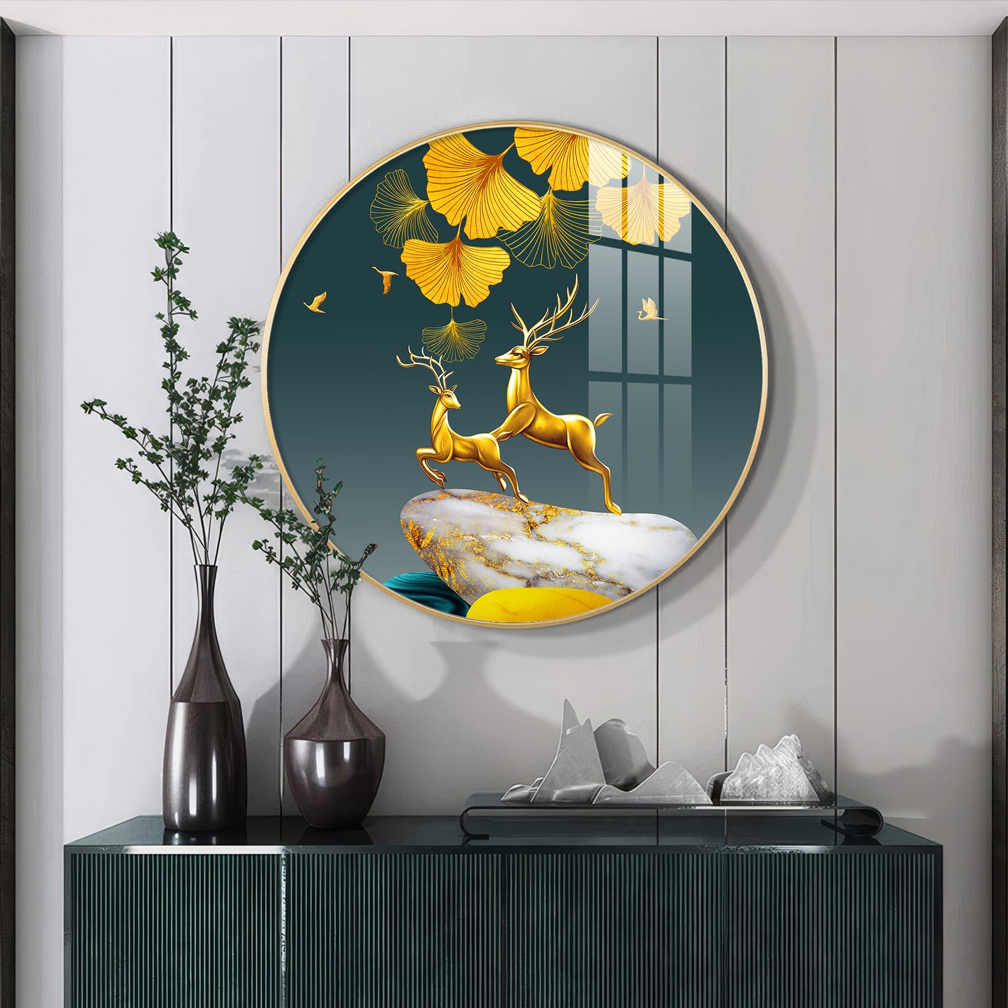 Dancing Antlers Premium Acrylic Round Wall Art