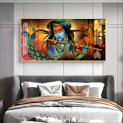 Krishna In Vrindavan Premium Acrylic Horizontal Wall Art