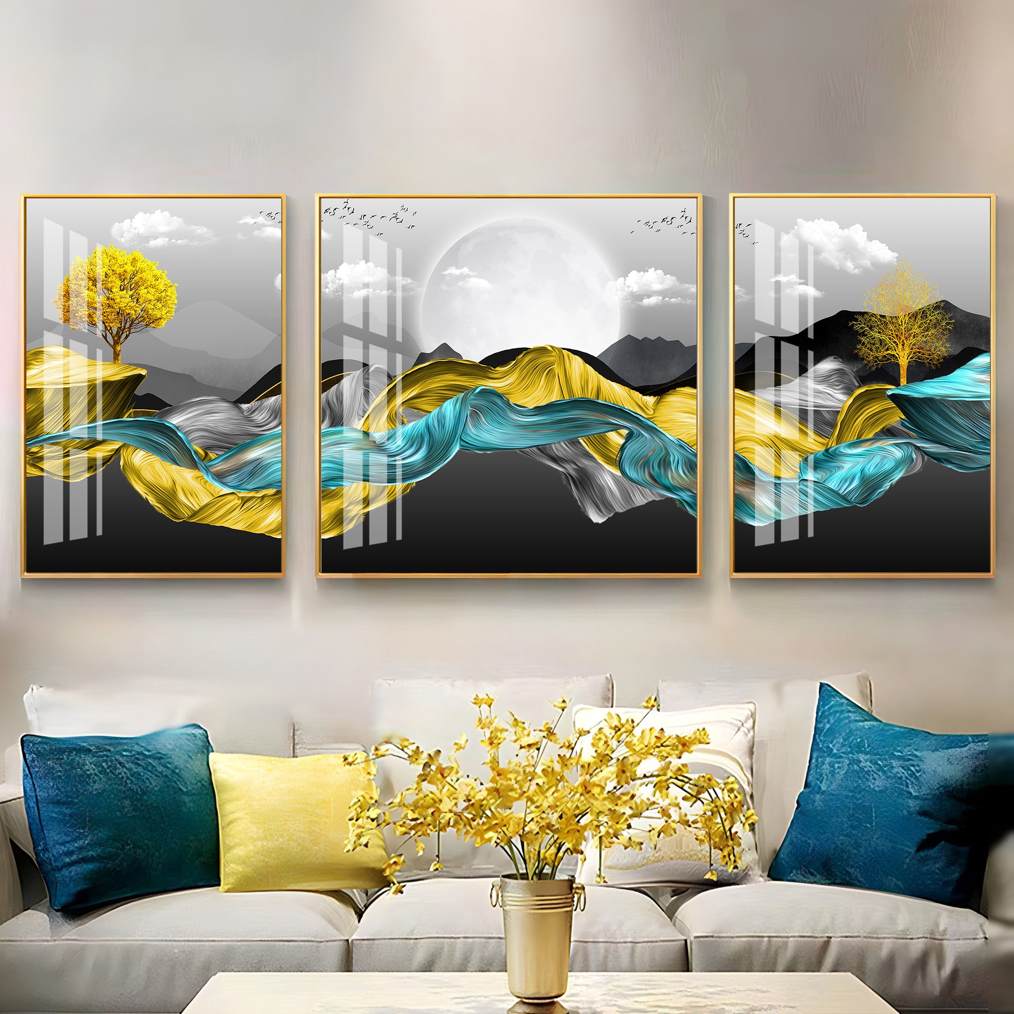 Silky Mountains Premium Acrylic Wall Art (Set of 3)