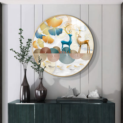Deer Among Blossoms Premium Acrylic Round Wall Art