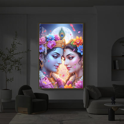 Loving Shri Radha Krishna Modern Luxury Backlight Vertical Wall Art
