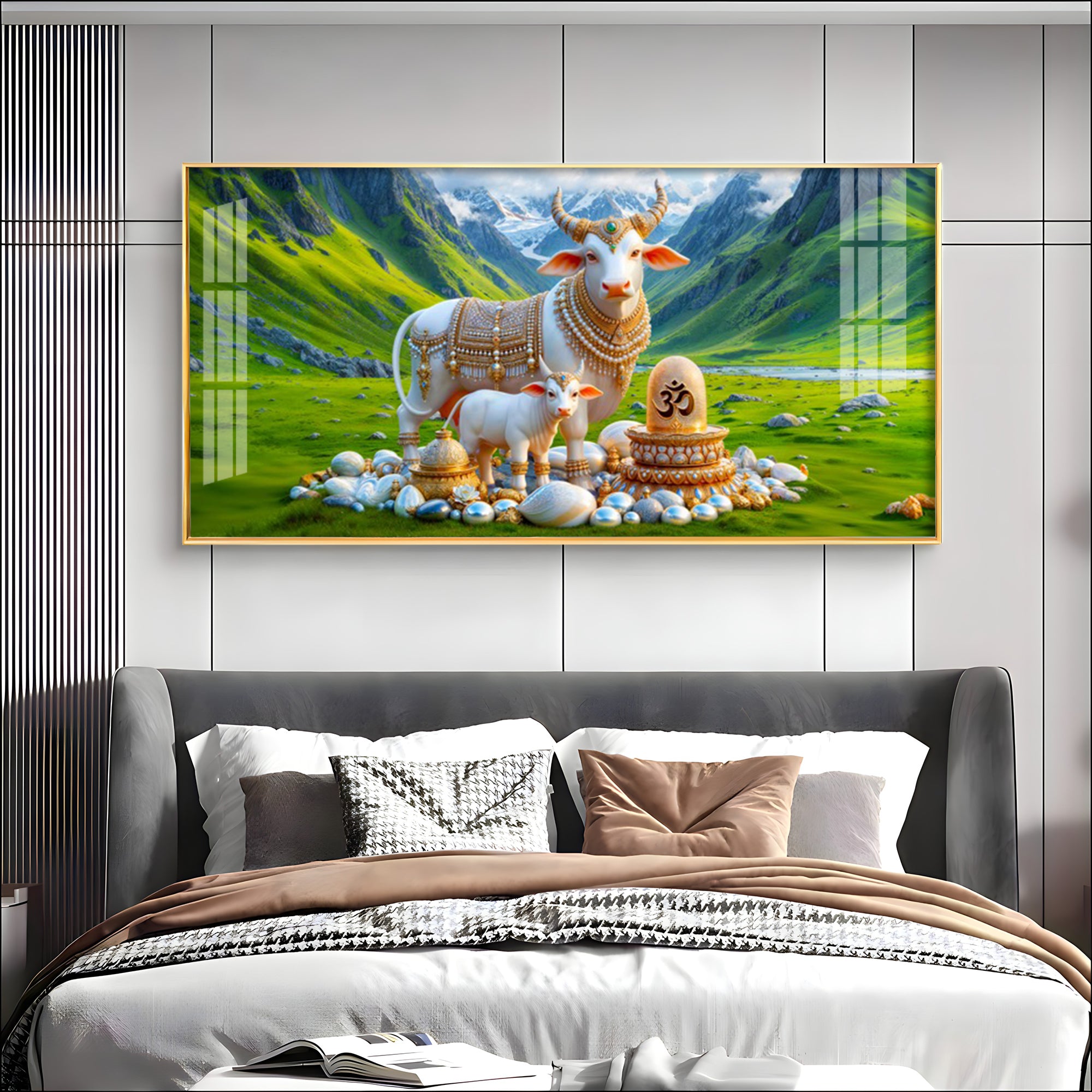 Sacred Nandi In Green Mountains Premium Acrylic Horizontal Wall Art