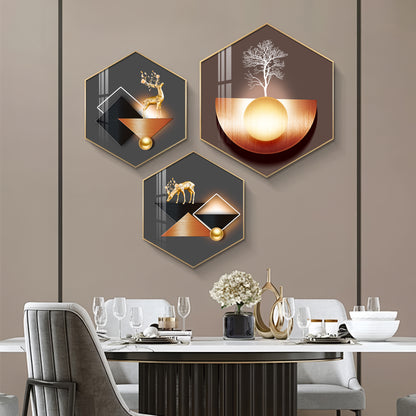 A Hoping Reindeer Premium Acrylic Hexagon Wall Art (Set of 3)