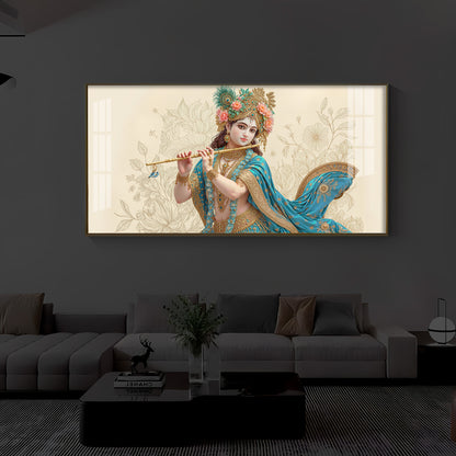 Beautiful Krishna Ji Modern Luxury Backlight Horizontal Wall Art