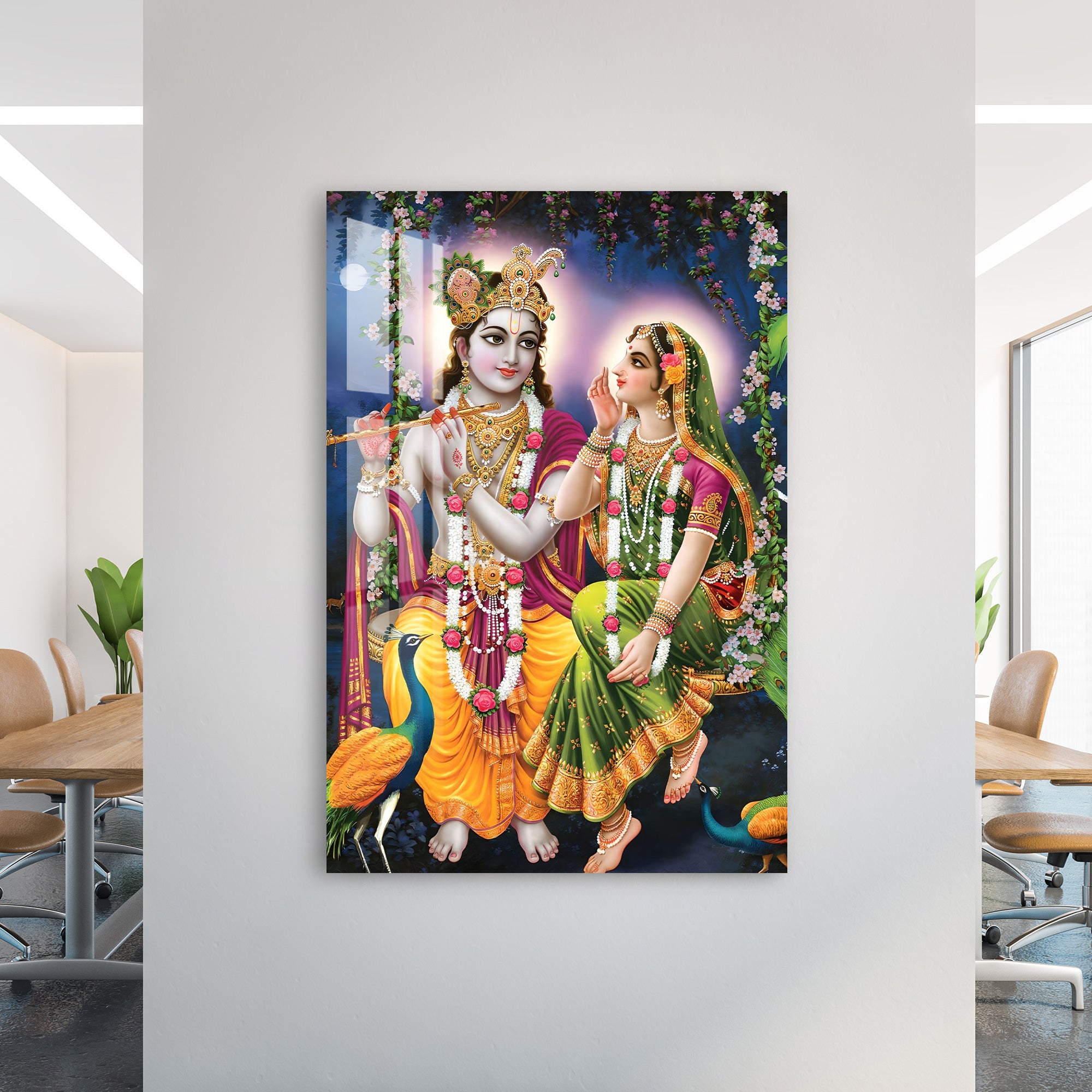 Radha Krishna with Peacock Acrylic Wall Art