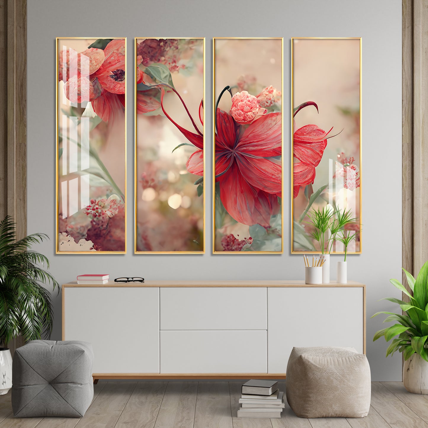 Lovely Flowers Premium Acrylic Vertical Wall Art (set of 4)