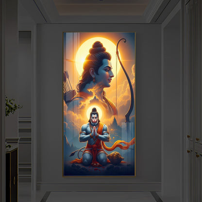 Ram and Hanuman Ji Modern Luxury Backlight Vertical Wall Art