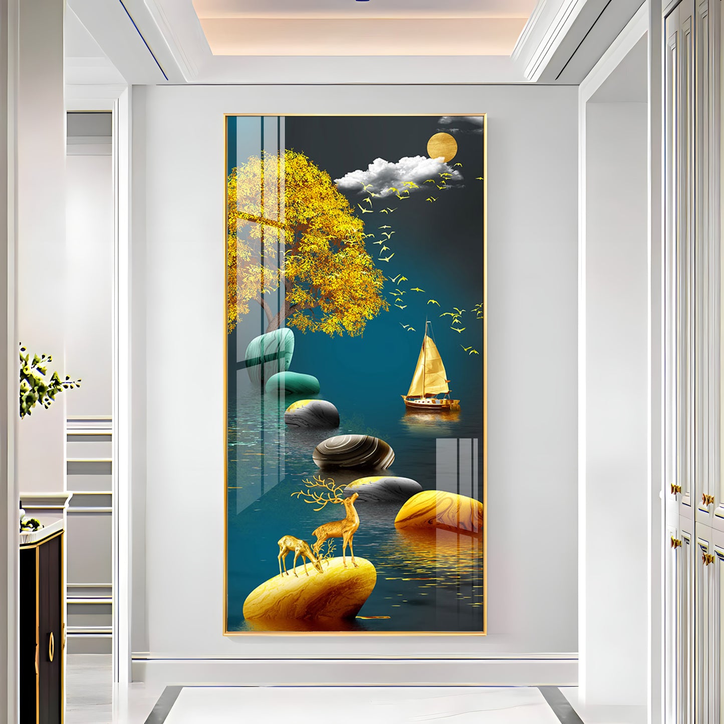 Chinese Zenstore with Golden Deer Luxury Crystal Wall Art