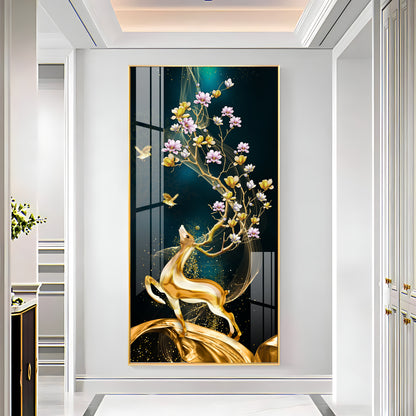 Heavenly Golden Deer Vertical Wall Art