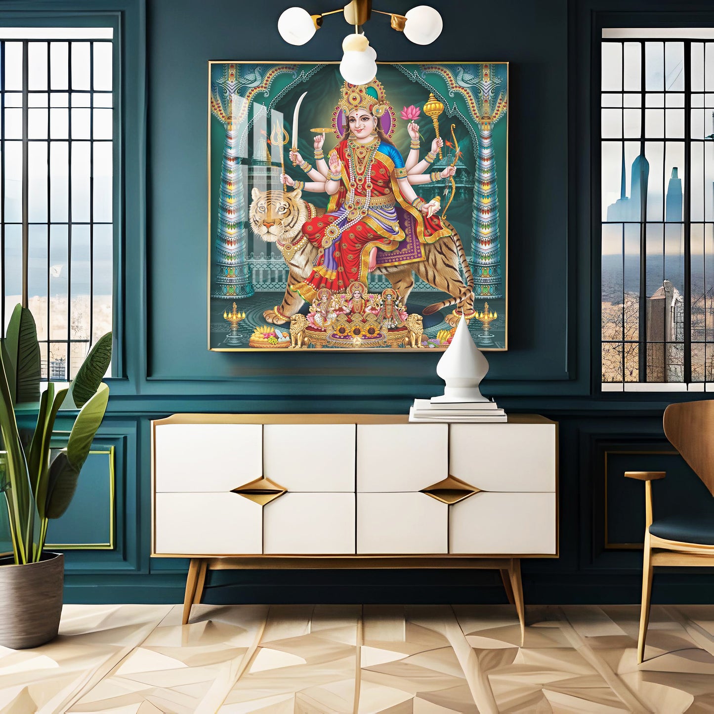 Goddess Durga Maa Radiance Premium Acrylic Square Wall Art