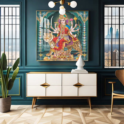 Goddess Durga Maa Radiance Premium Acrylic Square Wall Art