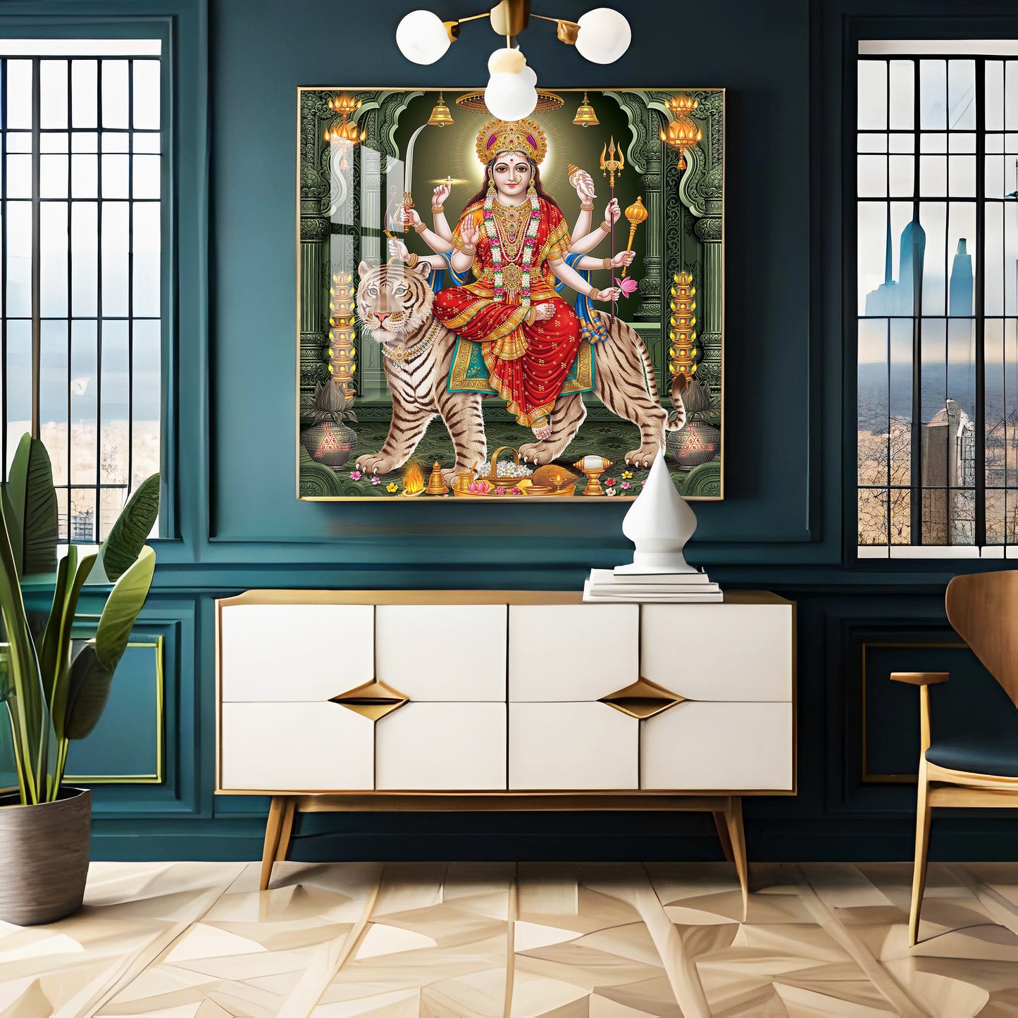 Goddess on Tiger Premium Acrylic Square Wall Art