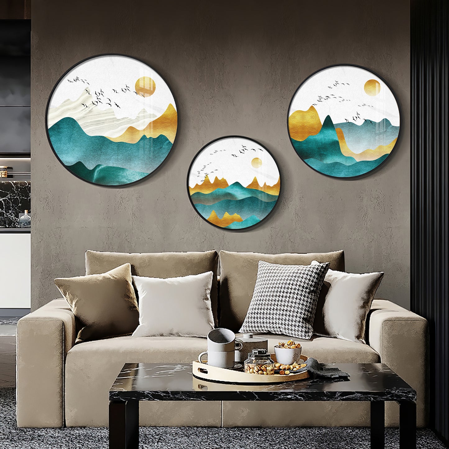 Mountain Scenery Premium Acrylic Round Wall Art (Set of 3)