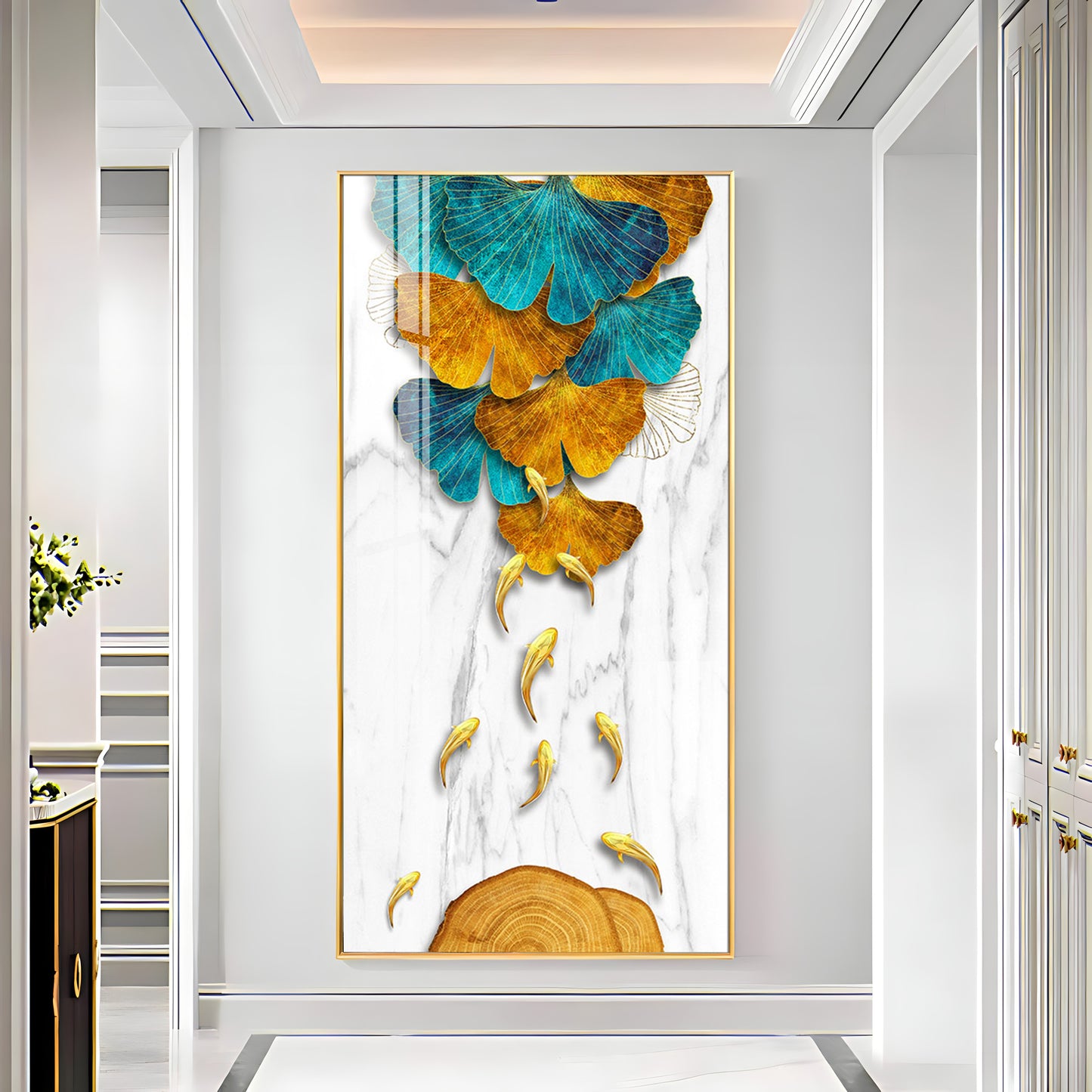 9 Golden Koi Fishes Luxury Crystal Wall Art