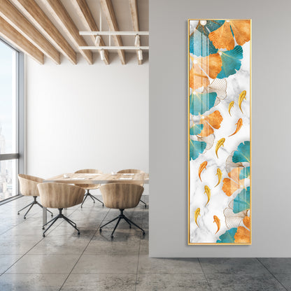 Blue & Gold Ginkgo Leaves Premium Acrylic Vertical Wall Art