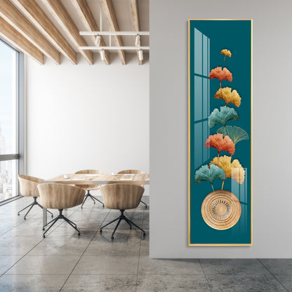 Abstract Golden Ginkgo Leaf Premium Acrylic Vertical Wall Art