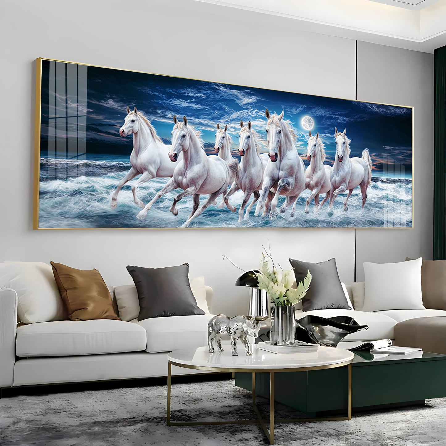 High-Quality Vastu Seven Running Horse Premium Acrylic Horizontal Wall Art