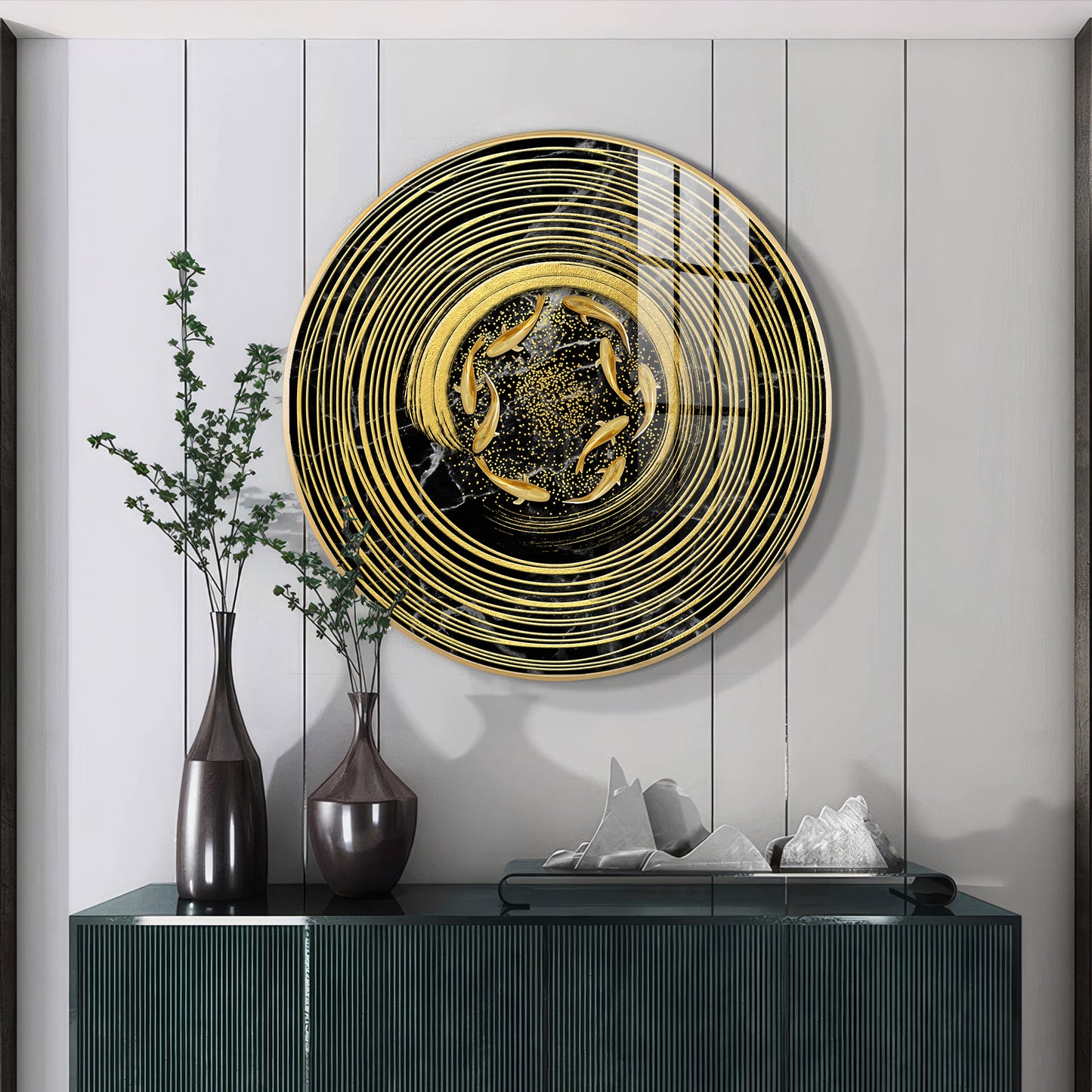 Koi In Spiral Premium Acrylic Round Wall Art