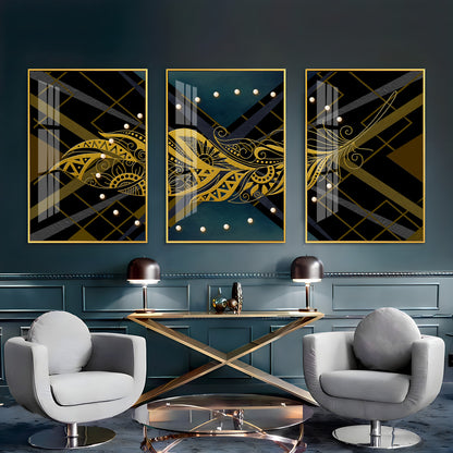 Golden Plume Traid Premium Acrylic Wall Art (Set of 3)