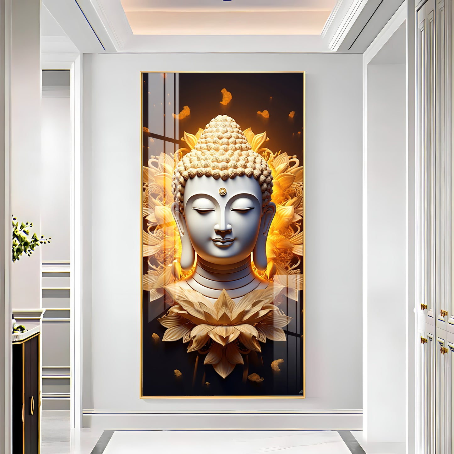 Buddha With Lotus Premium Acrylic Vertical Wall Art