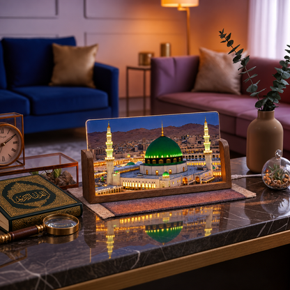 Sacred Madina Sharif Acrylic LED Table Lamp - Wooden Stand