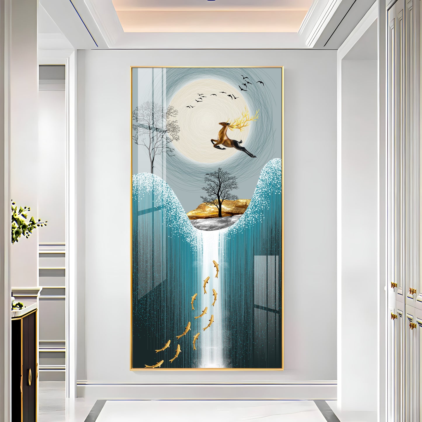 Jolly Jumping Deer Premium Vertical Acrylic Wall Art