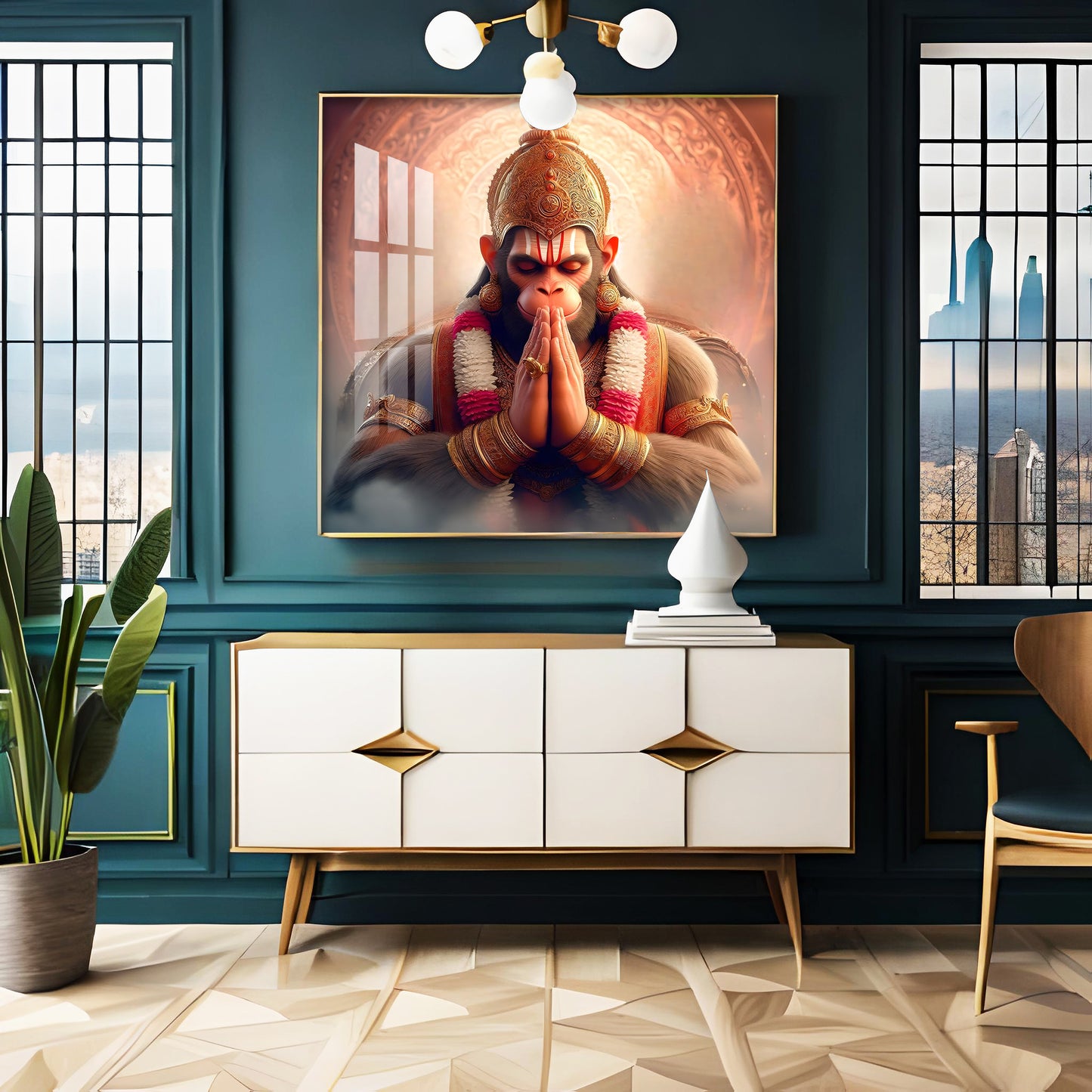 Powerful Hanuman Ji Premium Acrylic Square Wall Art