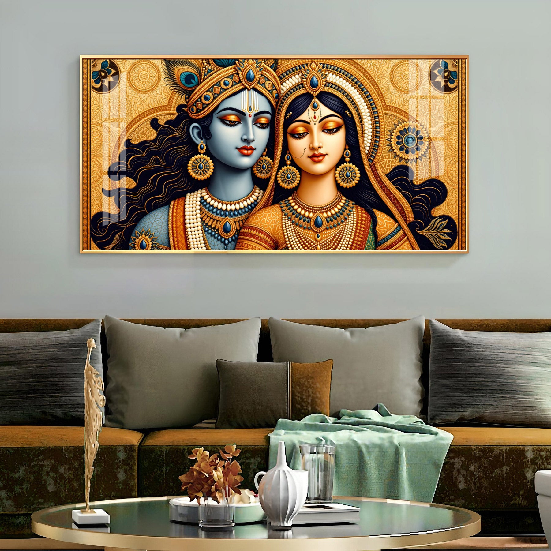 Krishna Radha Folk Art Premium Acrylic Horizontal Wall Art