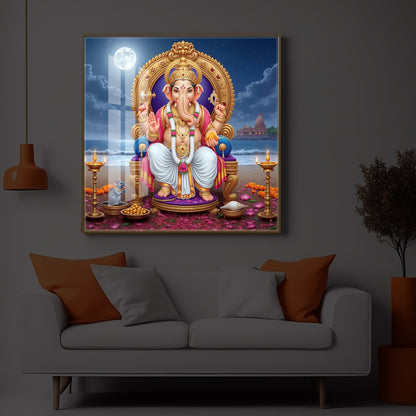 Shree Ganesh Ji Modern Luxury Backlight Square Wall Art