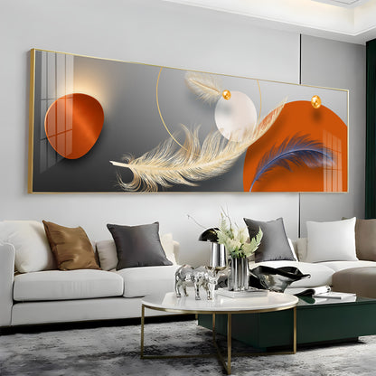 Feathers With Orange Circle Premium Acrylic Horizontal Wall Art