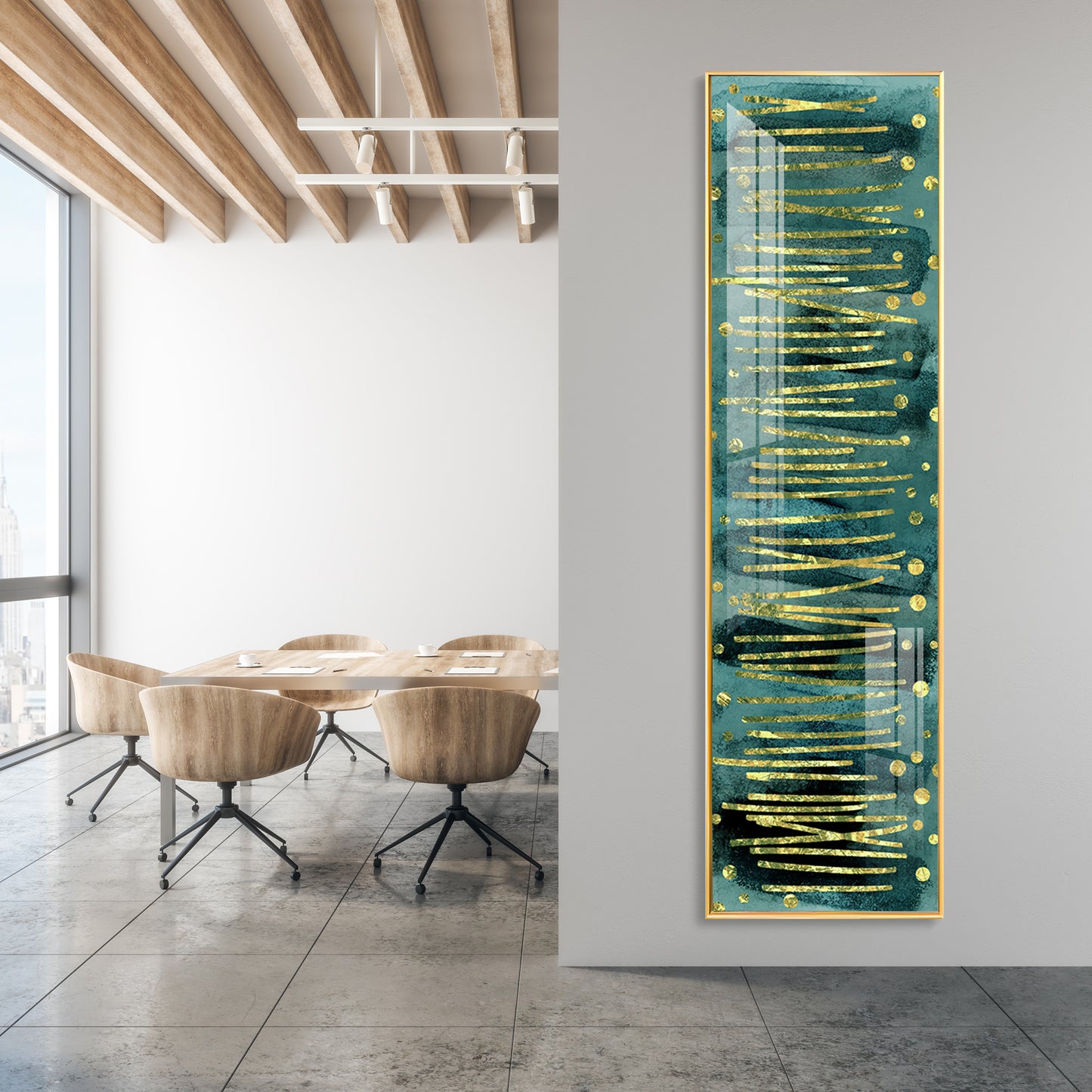 Gold Stripes & Dots Design Premium Acrylic Vertical Wall Art